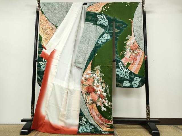 平和屋着物●豪華振袖　絞り　熨斗花車文　金彩　正絹　逸品　CABH2632ut