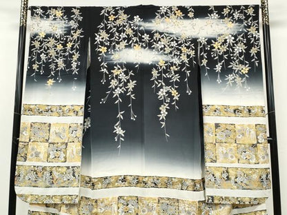 平和屋着物●豪華振袖　横段枝垂れ花文　暈し染め　金彩　正絹　逸品　CABH2633ut
