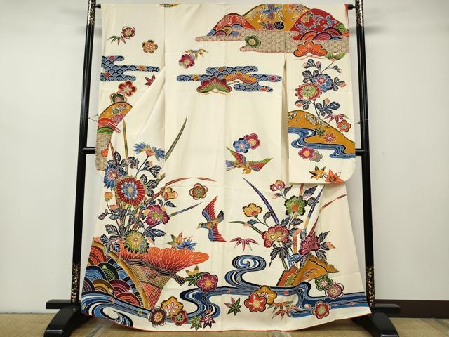 平和屋着物●豪華振袖　紅型　花鳥文　正絹　逸品　CABH2634ut