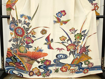 平和屋着物●豪華振袖　紅型　花鳥文　正絹　逸品　CABH2634ut