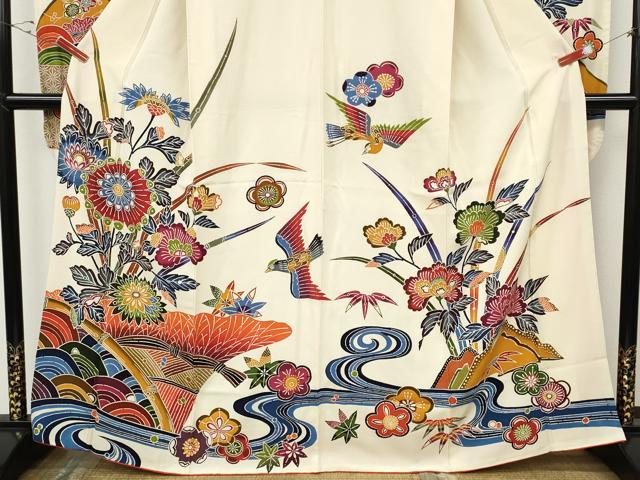 平和屋着物●豪華振袖　紅型　花鳥文　正絹　逸品　CABH2634ut