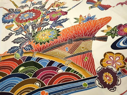 平和屋着物●豪華振袖　紅型　花鳥文　正絹　逸品　CABH2634ut