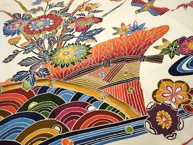 平和屋着物●豪華振袖　紅型　花鳥文　正絹　逸品　CABH2634ut