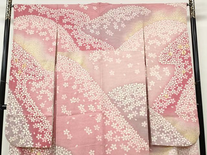 平和屋着物●豪華振袖　刺繍　エ霞舞花文　暈し染め　銀通し地　正絹　逸品　CABH2635ut