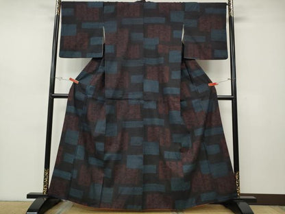 平和屋着物●結城紬　80亀甲　色紙重ね笹竹文　正絹　逸品　CABH2638ut