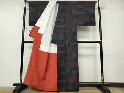平和屋着物●結城紬　80亀甲　色紙重ね笹竹文　正絹　逸品　CABH2638ut
