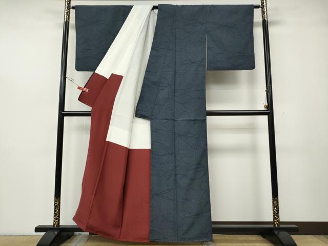 平和屋着物●本塩沢　110亀甲　舞花文　正絹　逸品　CABH2644ut