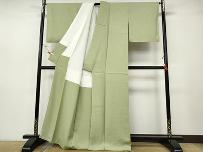 平和屋着物●上質な色無地　草花地紋　抹茶色　正絹　逸品　未使用　CABH2646ut