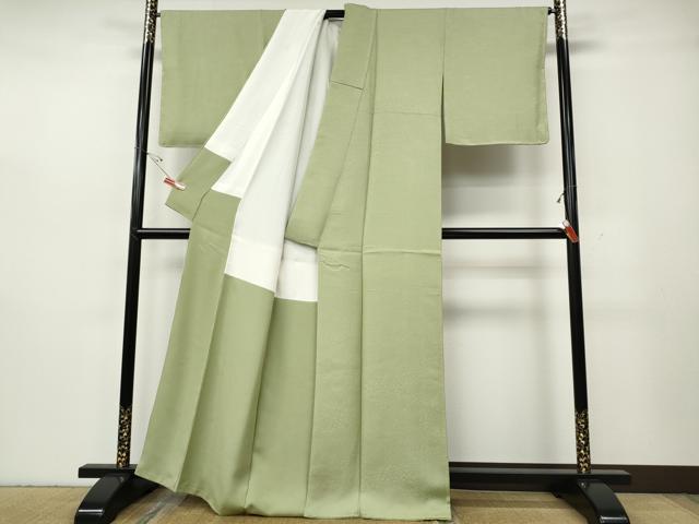 平和屋着物●上質な色無地　草花地紋　抹茶色　正絹　逸品　未使用　CABH2646ut