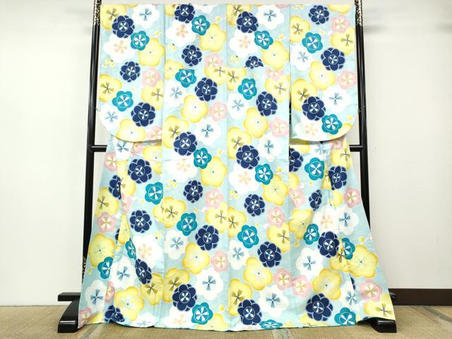 平和屋着物●小振袖　二尺袖　舞梅文　洗える着物　未使用　CABH2660ut