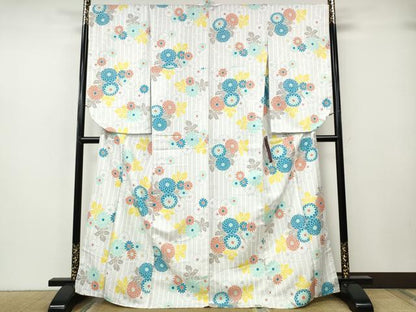 平和屋着物●小振袖　二尺袖　舞菊文　洗える着物　未使用　CABH2665ut