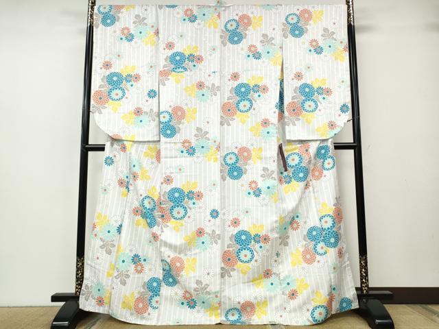 平和屋着物●小振袖　二尺袖　舞菊文　洗える着物　未使用　CABH2666ut