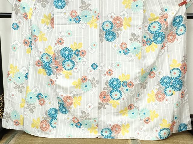 平和屋着物●小振袖　二尺袖　舞菊文　洗える着物　未使用　CABH2666ut