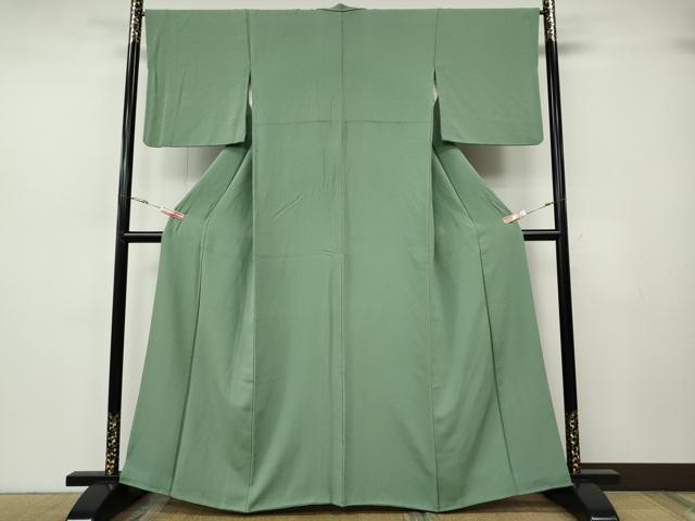 平和屋着物●上質な色無地　霞地紋　山葵色　正絹　逸品　CABH2671ut