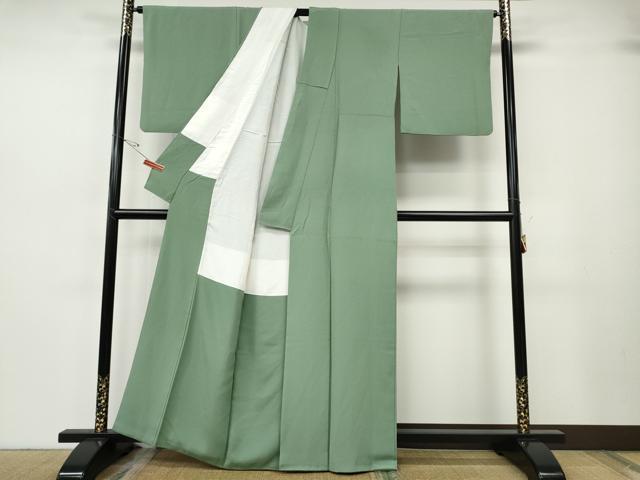平和屋着物●上質な色無地　霞地紋　山葵色　正絹　逸品　CABH2671ut