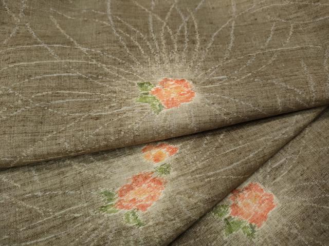 平和屋着物●小千谷紬　舞花文　正絹　逸品　CABH2673ut