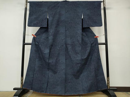 平和屋着物●結城紬　雲重ね源氏車花文　正絹　逸品　CABH2674ut