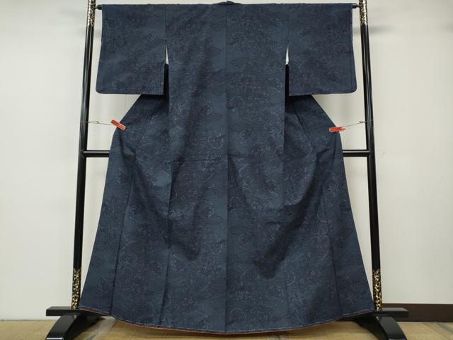 平和屋着物●結城紬　雲重ね源氏車花文　正絹　逸品　CABH2674ut