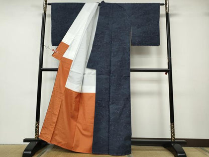 平和屋着物●結城紬　雲重ね源氏車花文　正絹　逸品　CABH2674ut