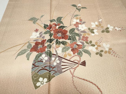 平和屋着物●訪問着　扇面枝花文　暈し染め　鈴乃屋扱い　正絹　逸品　CABH2676ut