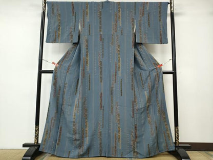 平和屋着物●上質な小紋　短冊重ね吉祥花文　金彩　鬼しぼ縮緬　正絹　逸品　CABH2679ut