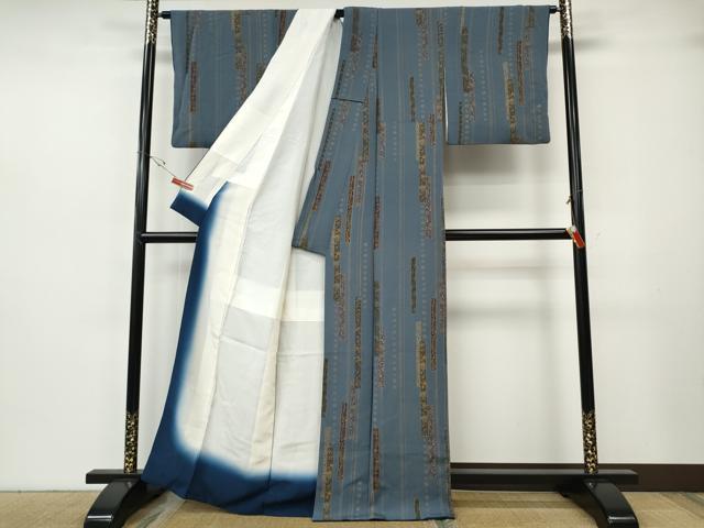 平和屋着物●上質な小紋　短冊重ね吉祥花文　金彩　鬼しぼ縮緬　正絹　逸品　CABH2679ut