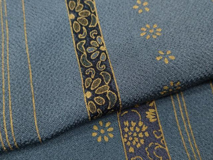 平和屋着物●上質な小紋　短冊重ね吉祥花文　金彩　鬼しぼ縮緬　正絹　逸品　CABH2679ut