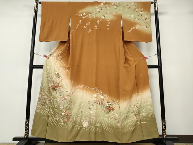 平和屋着物●訪問着　作家物　駒刺繍　立波花籠文　暈し染め　金彩　正絹　逸品　CABH2681ut