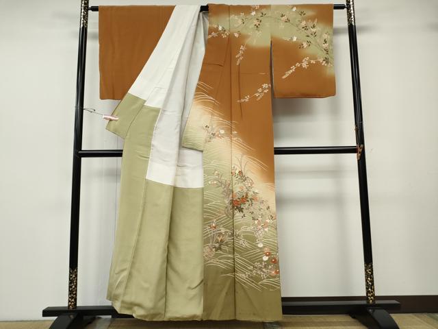 平和屋着物●訪問着　作家物　駒刺繍　立波花籠文　暈し染め　金彩　正絹　逸品　CABH2681ut