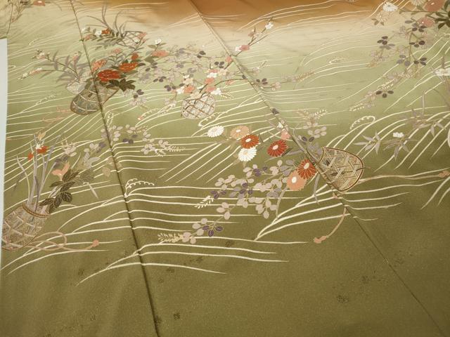 平和屋着物●訪問着　作家物　駒刺繍　立波花籠文　暈し染め　金彩　正絹　逸品　CABH2681ut