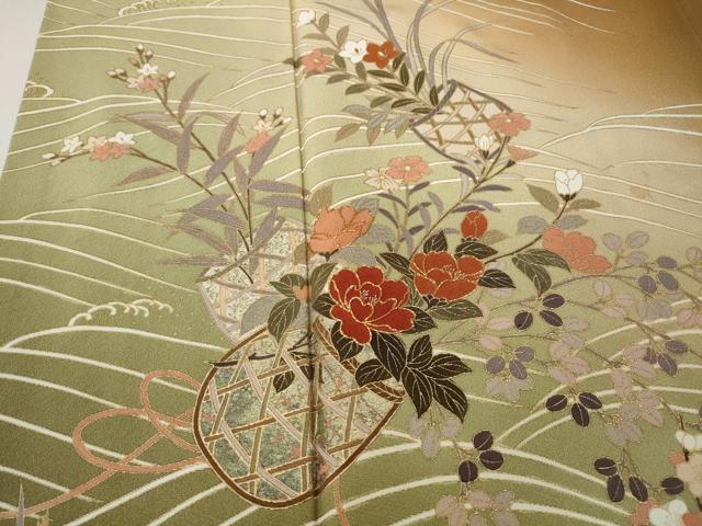 平和屋着物●訪問着　作家物　駒刺繍　立波花籠文　暈し染め　金彩　正絹　逸品　CABH2681ut