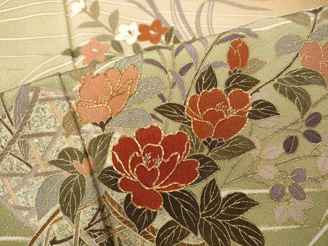 平和屋着物●訪問着　作家物　駒刺繍　立波花籠文　暈し染め　金彩　正絹　逸品　CABH2681ut