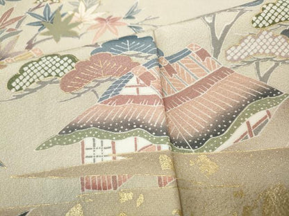 平和屋着物●訪問着　風景草花文　暈し染め　金彩　正絹　逸品　CABH2684ut