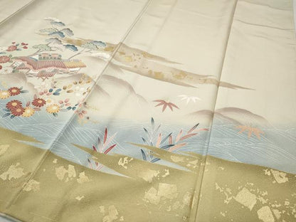 平和屋着物●訪問着　風景草花文　暈し染め　金彩　正絹　逸品　CABH2684ut