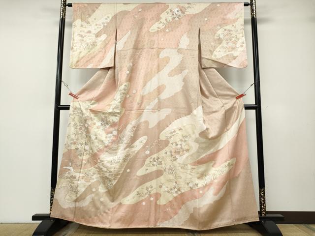 平和屋着物●訪問着　エ霞色紙鴛鴦花文　金彩　正絹　逸品　CABH2685ut