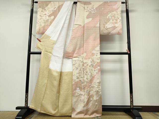 平和屋着物●訪問着　エ霞色紙鴛鴦花文　金彩　正絹　逸品　CABH2685ut