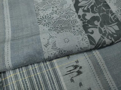 平和屋着物●上質な紬　型染め　吉祥花間道　正絹　逸品　CABH2690ut