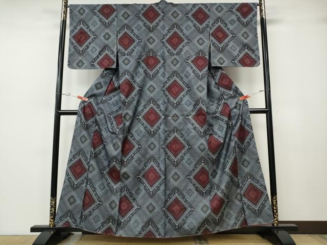 平和屋着物●本場大島紬　割込み絣　菱吉祥文　正絹　逸品　CABH2694ut