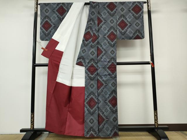 平和屋着物●本場大島紬　割込み絣　菱吉祥文　正絹　逸品　CABH2694ut