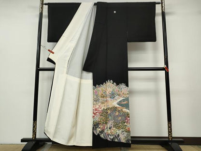 平和屋着物●本加賀友禅作家　寺井英世　黒留袖　立波人物船草花文　正絹　逸品　CABH2695ut