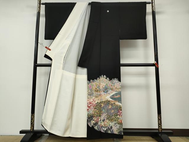 平和屋着物●本加賀友禅作家　寺井英世　黒留袖　立波人物船草花文　正絹　逸品　CABH2695ut