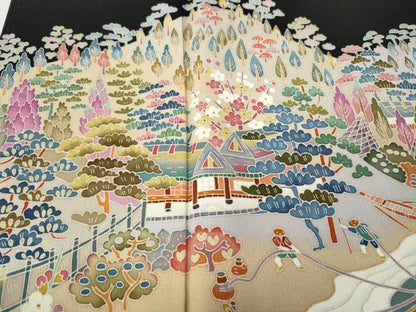平和屋着物●本加賀友禅作家　寺井英世　黒留袖　立波人物船草花文　正絹　逸品　CABH2695ut