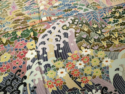 平和屋着物●本加賀友禅作家　寺井英世　黒留袖　立波人物船草花文　正絹　逸品　CABH2695ut