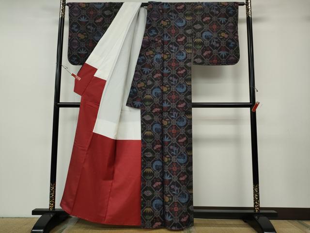 平和屋着物●上質な紬　天井草花文　正絹　逸品　CABH2696ut