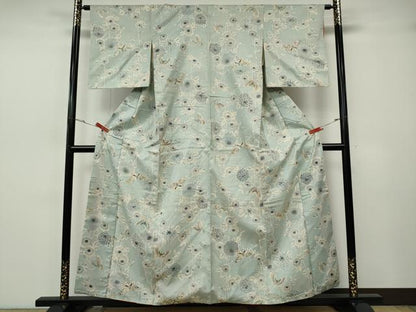 平和屋着物●上質な小紋　紬地　型染め　花蝶文　正絹　逸品　CABH2697ut