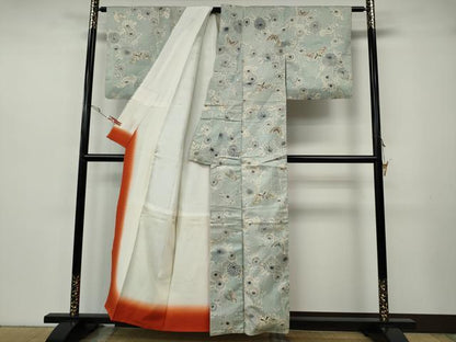 平和屋着物●上質な小紋　紬地　型染め　花蝶文　正絹　逸品　CABH2697ut