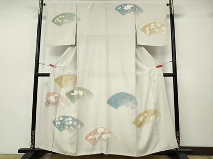平和屋着物●本加賀友禅作家　由水煌人　訪問着　地紙花文　正絹　逸品　CABH2699ut