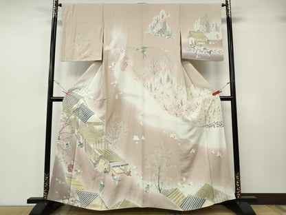 平和屋着物●訪問着　友禅　作家物　童子風景枝花文　暈し染め　正絹　逸品　CABH2700ut