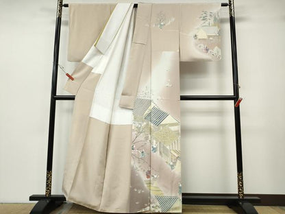 平和屋着物●訪問着　友禅　作家物　童子風景枝花文　暈し染め　正絹　逸品　CABH2700ut