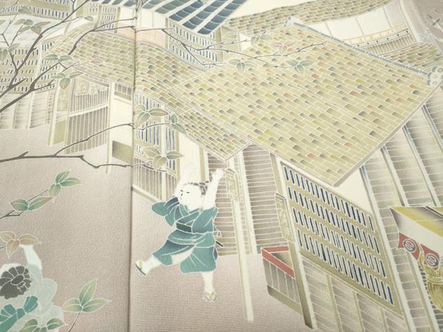 平和屋着物●訪問着　友禅　作家物　童子風景枝花文　暈し染め　正絹　逸品　CABH2700ut